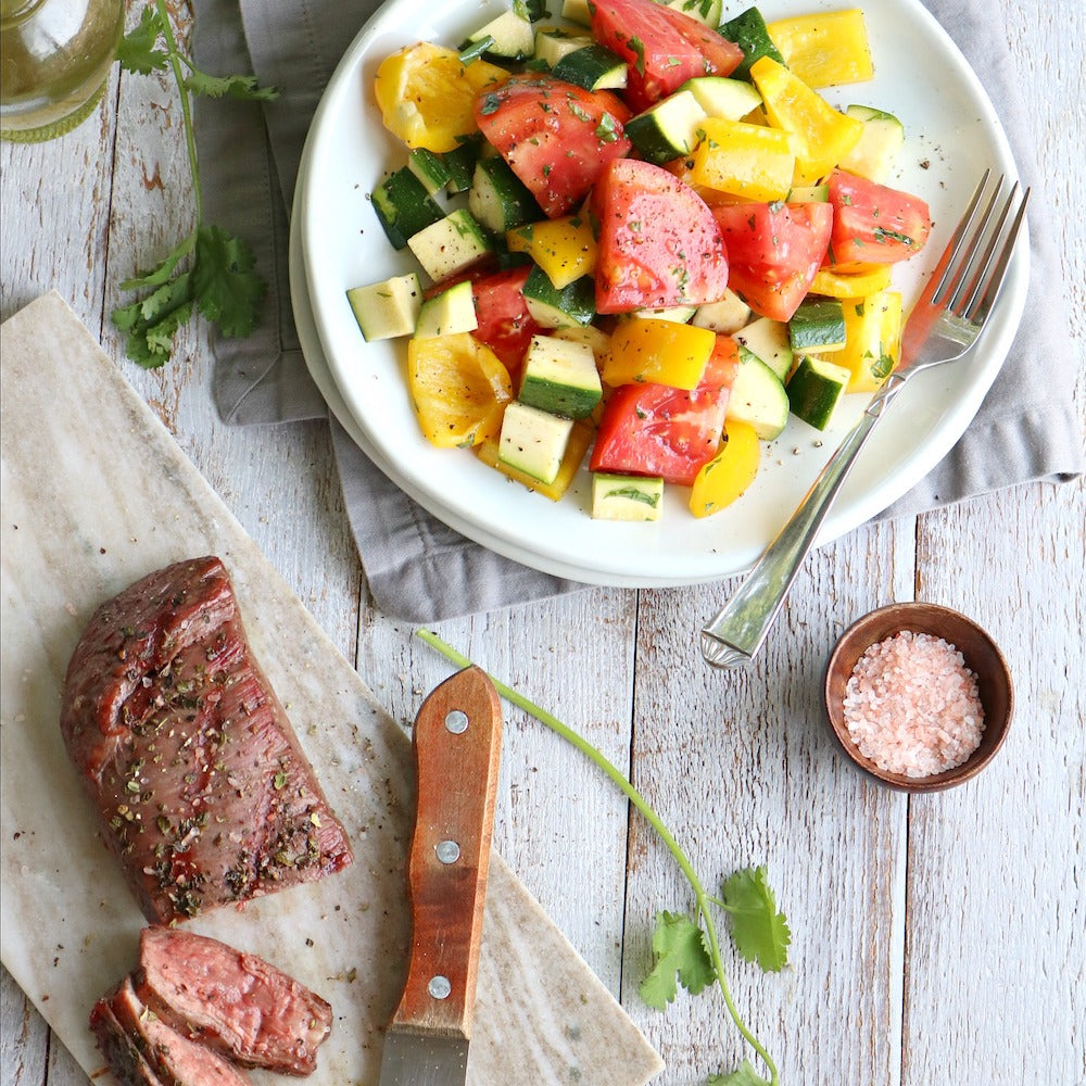 Grilled Flank Steak and Chimichurri Vegetable Salad
